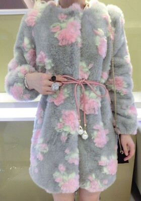韩国代购韩版名媛优雅冬季立体浮花剪毛皮草大衣中长外套