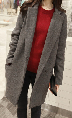 韩国东大门韩版秋冬茧形简约西装加棉加厚长款大衣羊绒呢子外套女