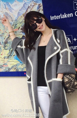 欧美高端大牌呛口辣椒灰色驼色拼色中长款羊毛长貂绒大衣外套包邮