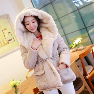 韩国冬装外套加厚保暖棉衣韩版中长款修身羊羔毛连帽棉服
