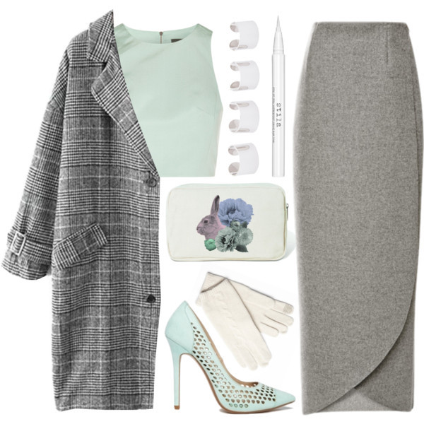 A fashion look from October 2014 featuring fitted crop top, cocoon coat and grey maxi skirt. Browse and shop related looks.