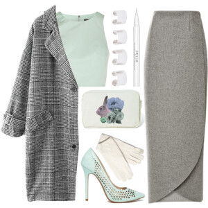 A fashion look from October 2014 featuring fitted crop top, cocoon coat and grey maxi skirt. Browse and shop related looks.