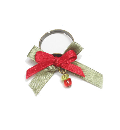【圣诞系列】 丝带蝴蝶结戒指 圣诞色搭配 挂珠戒