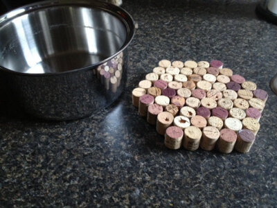 Cork Pot Holder Let a steaming pot cool down on a cool legless trivet made from corks fused together.