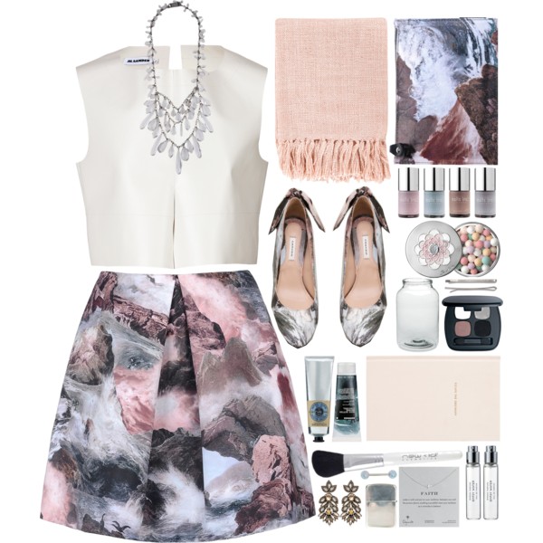A fashion look from November 2014 featuring sleeveless tops, short skirts and slip on shoes. Browse and shop related looks.