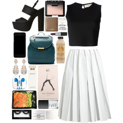 A fashion look from November 2014 featuring crop tank top, white leather skirt and chunky platform shoes. Browse and shop related looks.