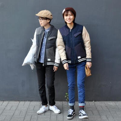 男女情侣款 美式休闲欧美韩版 撞色拼贴夹棉棒球夹克棉衣