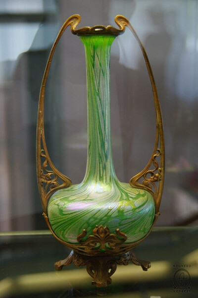 Jugendstil German glass &amp;amp; bronze vase