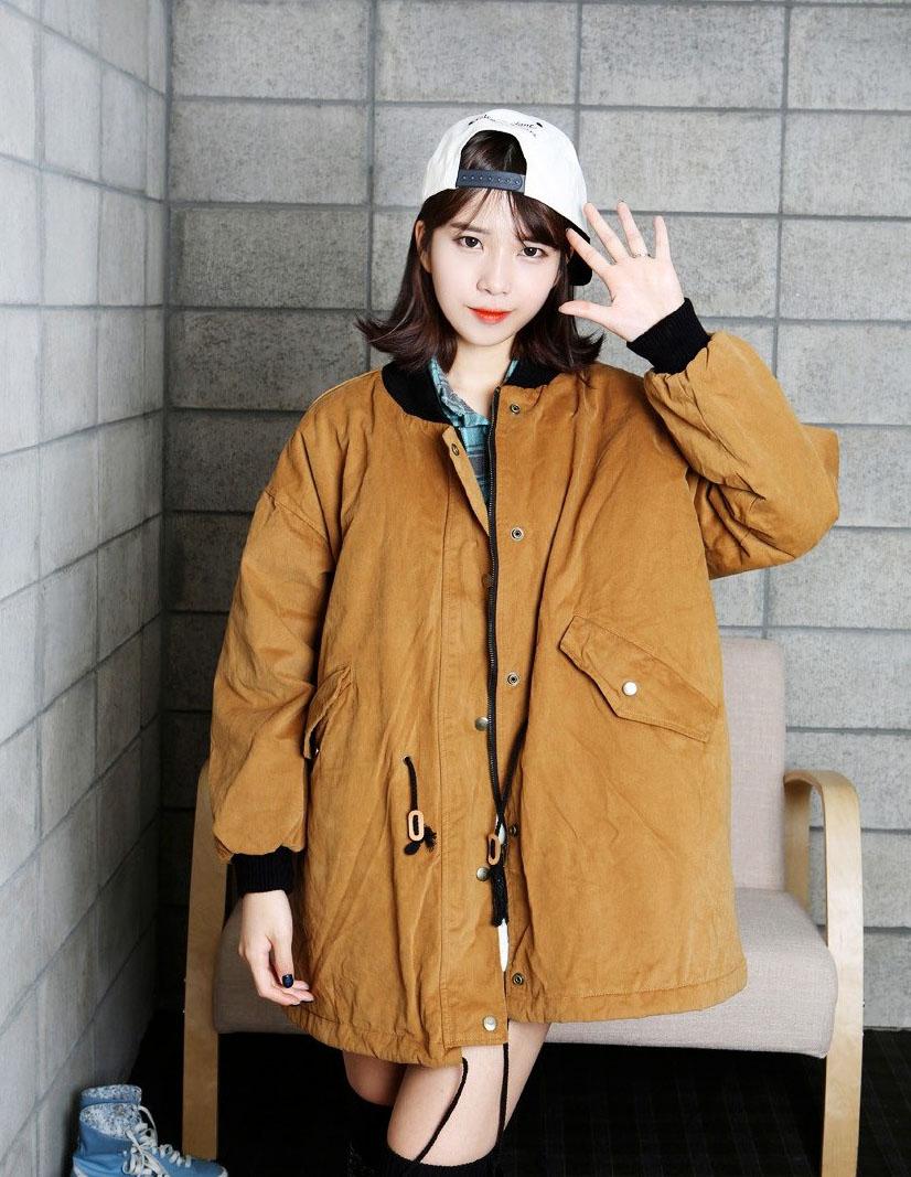 学院风复古立领工装棉衣外套加厚女棉服中长款防寒服女装