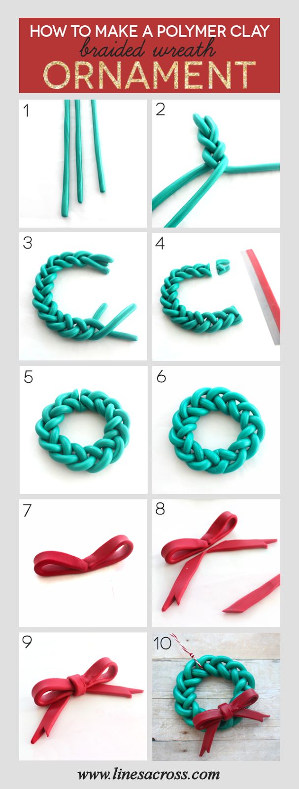 Handmade Braided Wreath Ornament - a quick and simple DIY Christmas project for someone new to Polymer Clay.