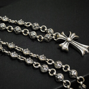 925纯银 克罗心十字花银球 纯银十字架吊坠 纯银项链 明星酷爱