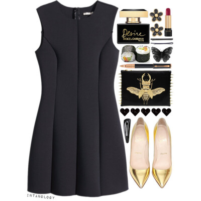 A fashion look from November 2014 featuring h&amp;amp;m dresses, gold handbag and stud earring set. Browse and shop related looks.