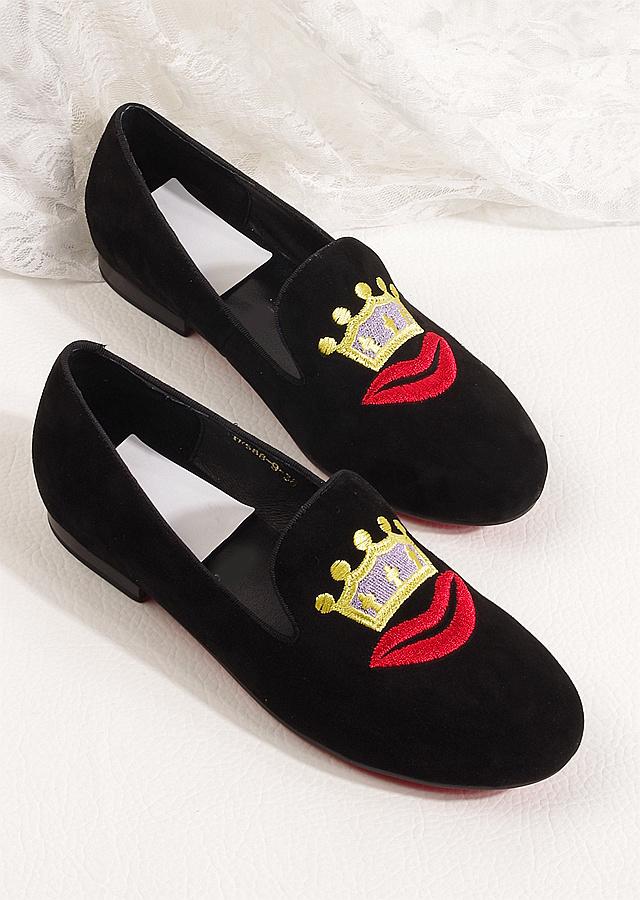 欧美aootta皇冠嘴唇鞋圆头平跟单鞋平底鞋休闲鞋高端气质女鞋子潮