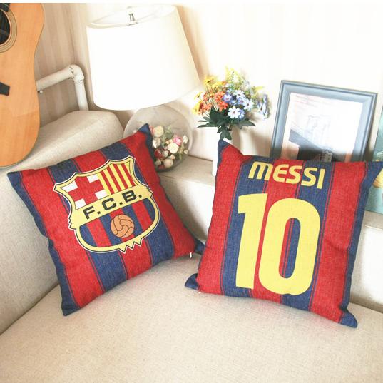 超厚足球俱乐部巴萨巴塞罗那梅西10号棉麻沙发抱枕办公室汽车靠垫