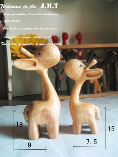 实木雕刻萌版长颈鹿创意家居礼品饰品家居小摆件