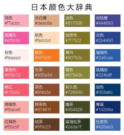 分享【日本颜色大辞典】五颜六色的赏心悦目，图谱中带色值和颜色名齐全~无水印~自己收藏~转需吧~