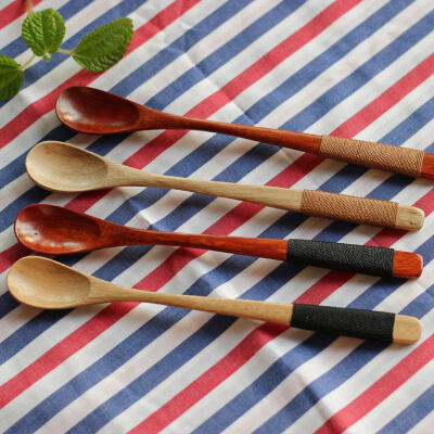 S1天然木勺 环保健康咖啡勺 楠木缠线长柄木勺 搅拌勺冰淇淋勺4色