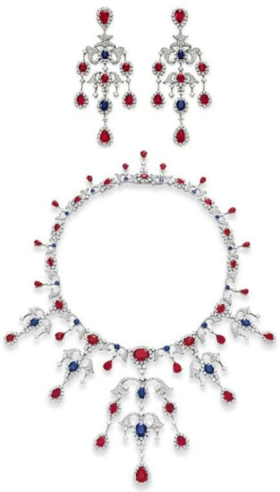 Ruby, sapphire, and diamond suite by House of Taylor. Elizabethy Taylor collection, Christie's.