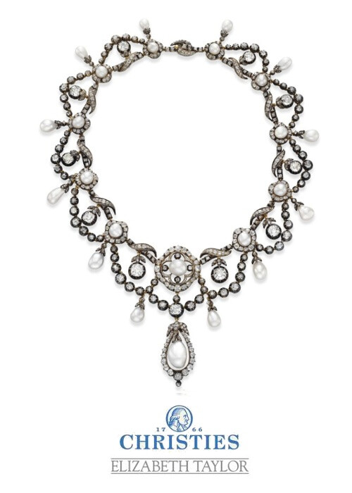 Elizabeth Taylor's Antique natural pearl and diamond necklace - circa 1860