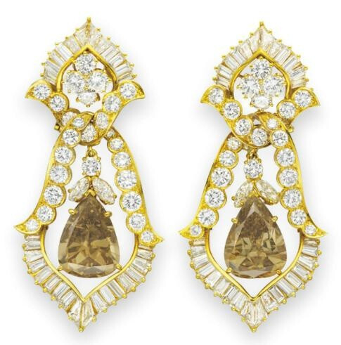 The Burton Cognac diamond earrings. Van Cleef &amp;amp; Arpels, 1974. Elizabeth Taylor collection, Christie’s.