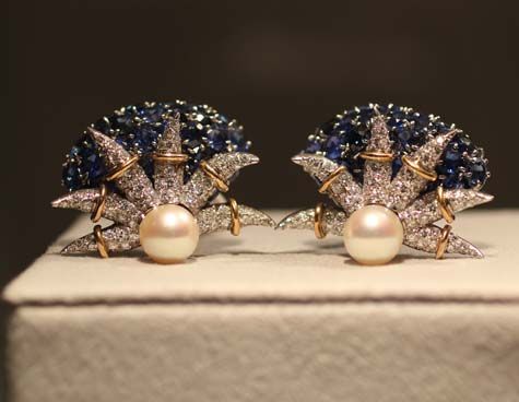 Designed by Jean Schlumberger of Tiffany &amp;amp; Co., the sapphire and diamond starfish earrings. ELIZABETH TAYLOR'S JEWELRY COLLECTION.