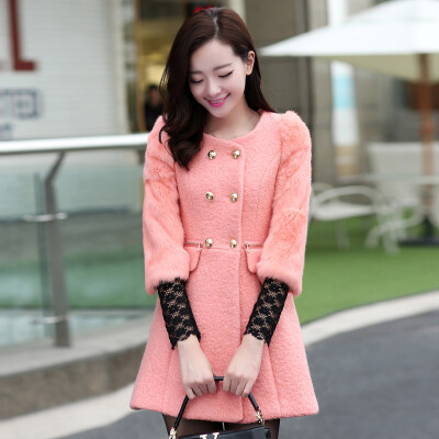 2014冬装新款女外套毛呢大衣韩版双排扣呢子大衣