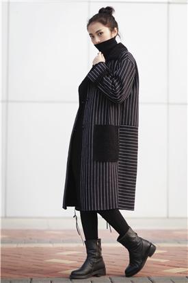 DMON 1114 大牌风竖条纹内加绒风衣外套