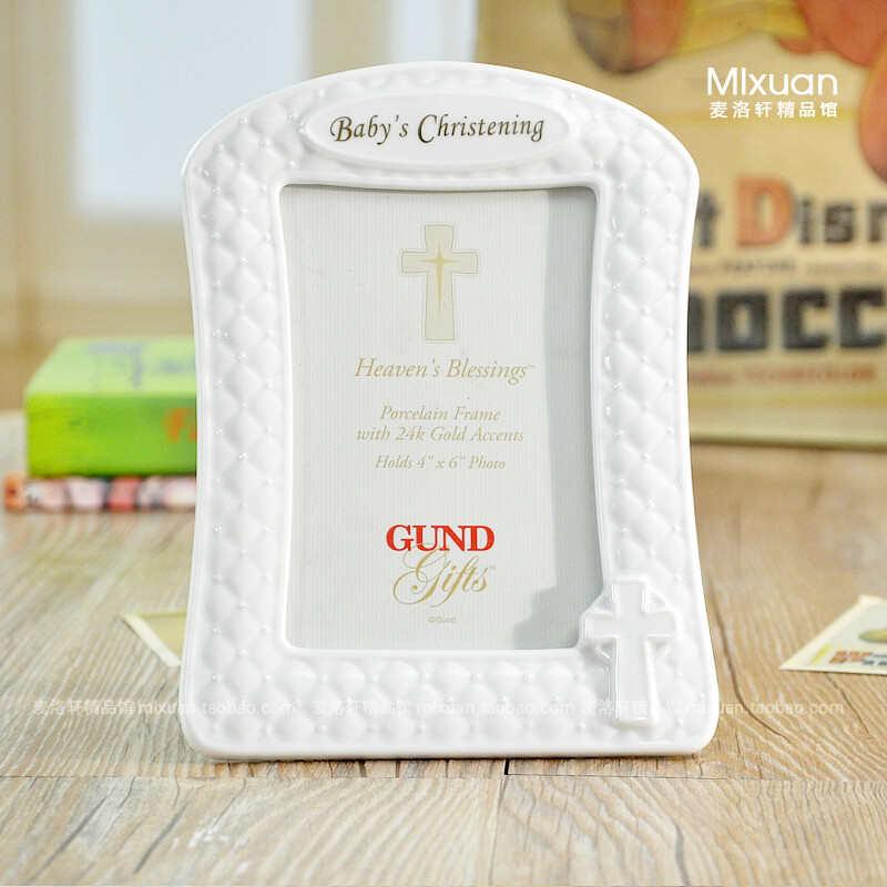 美国GUND Baby Gund®品牌单（Baby's Christening 婴儿的洗礼仪式)系列 白色复古浮雕陶瓷相框 欧式家居客厅 卧室桌面饰品，创意礼物首选。