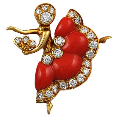 VAN CLEEF &amp;amp; ARPELS Diamond Coral Ballerina Pin