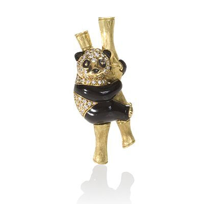 French Estate Gold, Diamond and Enamel Panda Bear Brooch by Van Cleef &amp;amp; Arpels. Available exclusively at Macklowe Gallery.