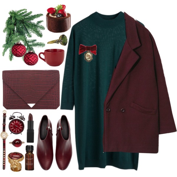 A fashion look from November 2014 featuring double breasted woolen coat, ankle boots and clear handbags. Browse and shop related looks.