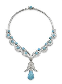A CHARMING TURQUOISE AND DIAMOND NECKLACE, BY VAN CLEEF &amp;amp; ARPELS