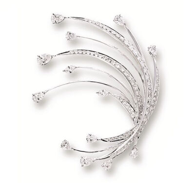 DIAMOND BROOCH, VAN CLEEF &amp;amp; ARPELS of foliage design, set with circular-cut and pear-shaped diamonds together weighing approximately 2.60 carats, mounted in 18 karat white gold.