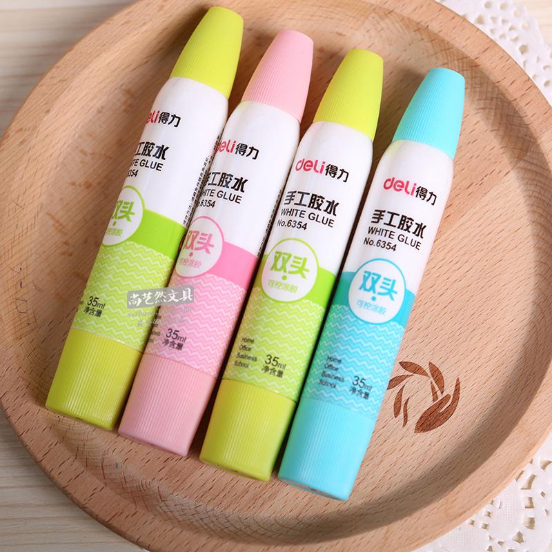 得力6354手工白胶 双头可控diy胶水35ml学生美术课白乳胶液体胶水
