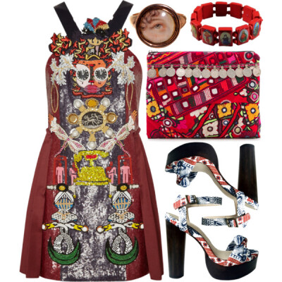 A fashion look from November 2014 featuring short dresses, heeled sandals und red handbag. Browse and shop related looks.