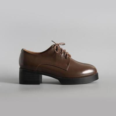 LIGER FOREST 时尚英伦中跟学院风单鞋女鞋子真皮褐色牛津鞋