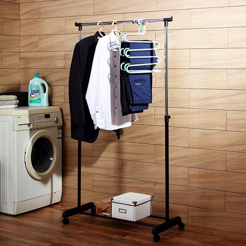 欧润哲创意可升降室内单杆晾衣架落地卧室伸缩挂衣架阳台晒衣架