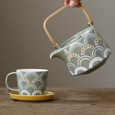 北欧表情禅意东方和式若松彩绘陶瓷精品茶具茶壶茶杯礼盒