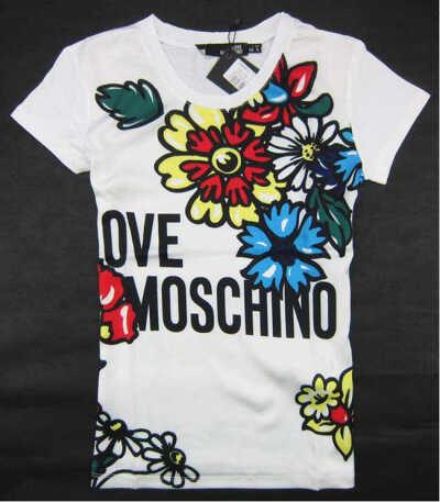 包邮 Love 花卉图案 Moschino 丝质女款短袖T恤 56276