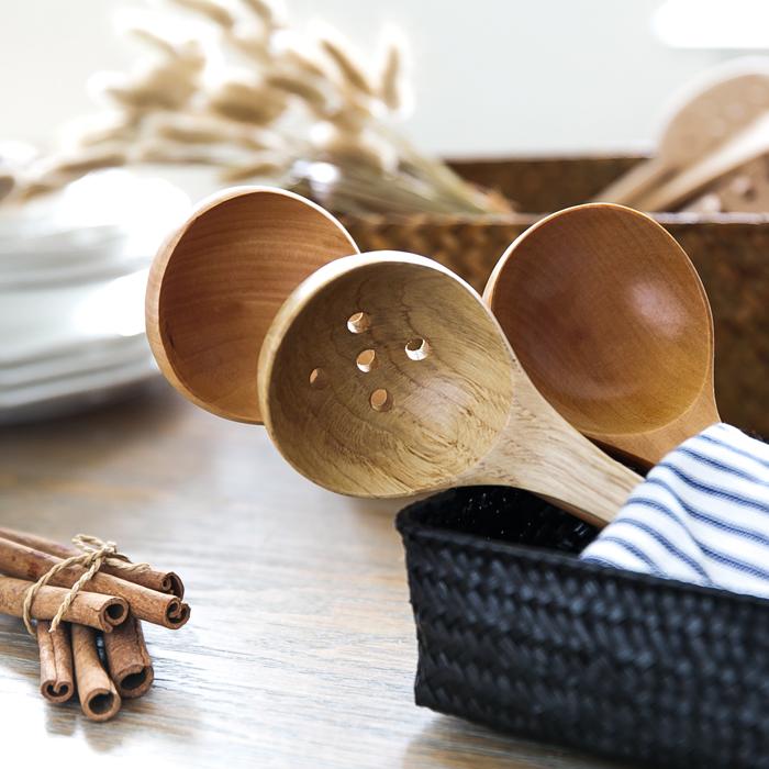 日本天然柯木料理勺火锅漏勺汤勺撇油勺粥勺 环保无毒清漆