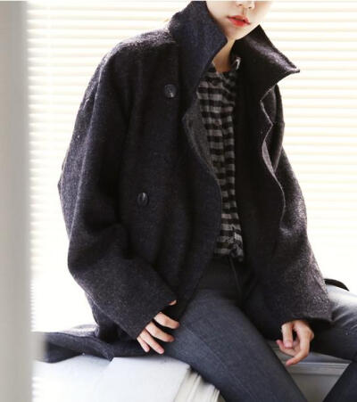 秋季 tangostyle 韩国进口 复古双排扣毛呢外套