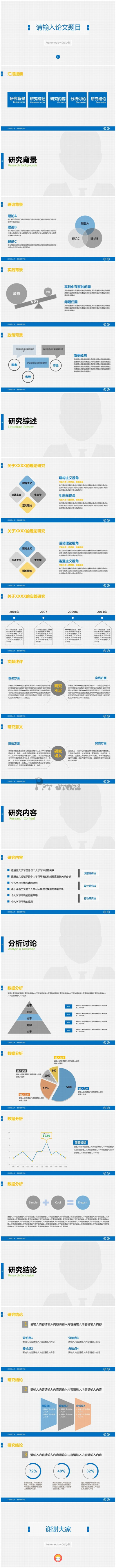简约 淡雅 开题报告 论文答辩通用模版【蓝黄两色】PPT模板