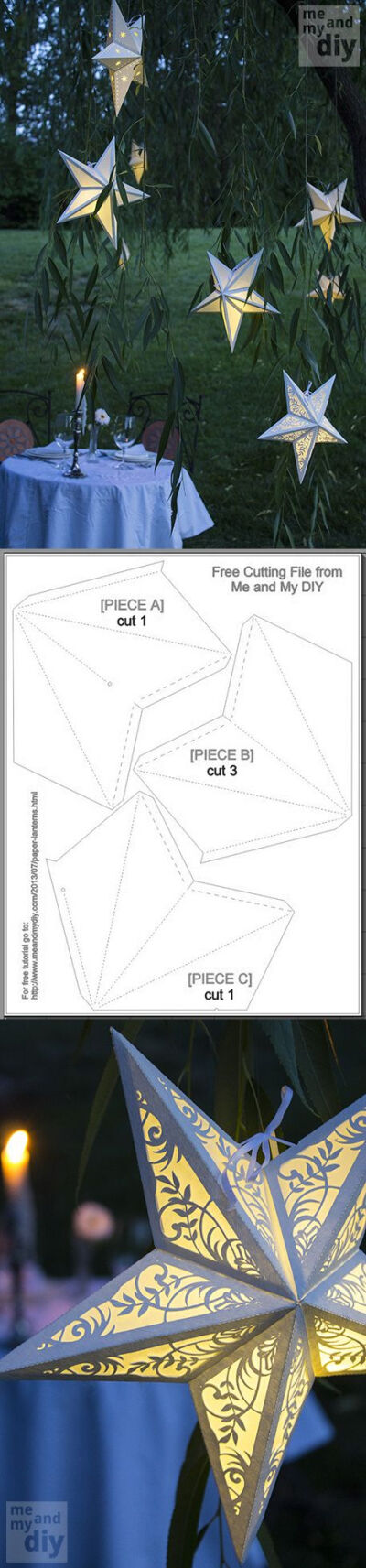 DIY paper Star Lanterns (with free cutting file and pdf template &amp;amp; step by step tutorial) by Debbie at Me and my DIY: http://www.meandmydiy.com/2013/07/paper-lanterns.html #Silhouette #CutFile