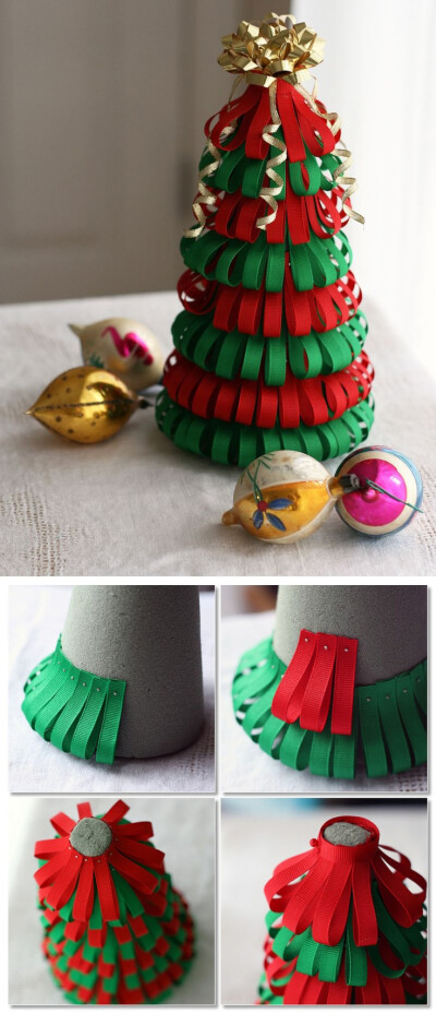 DIY Ribbon Christmas Tree - would be cute with glitter ribbon too #holiday #decoration #craft