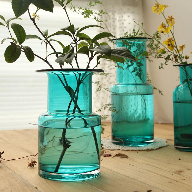 果子家蓝色欧式田园超大花瓶 手工玻璃插花瓶 水培花瓶容器