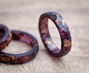 定制 法国设计师Elena 凝聚金箔刻面板材半透明戒指 酱紫色