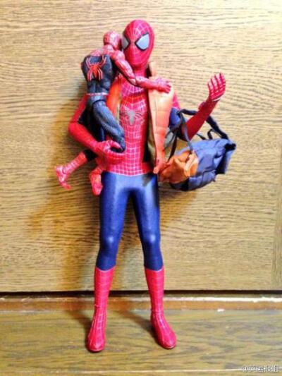 一网友给自己的蜘蛛侠手办拍了一组拟人化的照片，拯救世界的英雄秒变居家贤惠的暖男，而且还是个会撒娇的猫奴