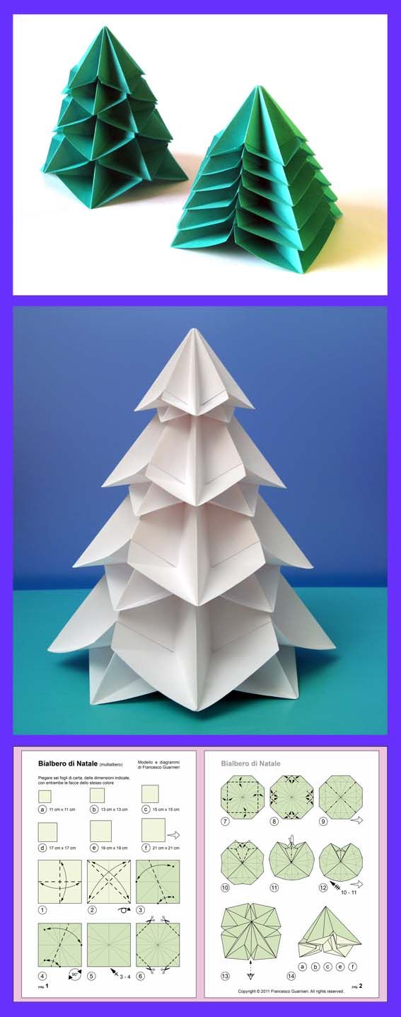 Origami, Bialbero di Natale - Double Christmas tree, designed and folded by Francesco Guarnieri, November 2011. Diagrams: http://guarnieri-origami.blogspot.it/2012/11/bialbero-di-natale-multialbero.html