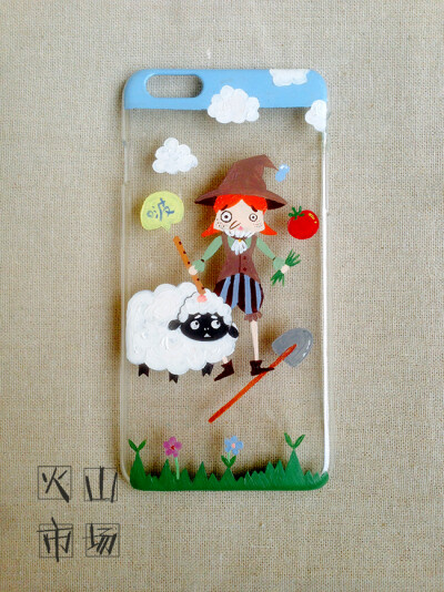 原创设计（型号：6plus） 纯手绘手机壳 带着山羊的牧羊人 孤品。