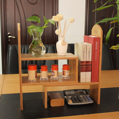 楠竹桌上书架实木花架伸缩多层花盆置物办公室厨房收纳小桌面